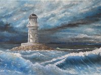 Faro nel mare in tempesta  Olio su tela - 40 x 80